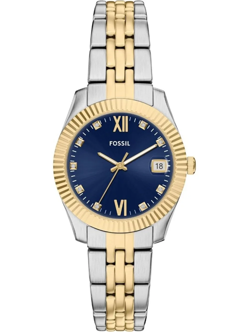 Women's Two Tone/Blue Gold Scarlett Quartz Stainless Steel Bracelet Wrist Watch